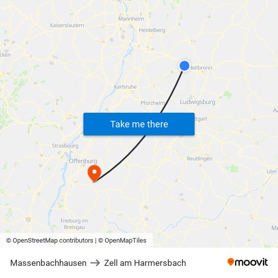 Massenbachhausen to Zell am Harmersbach map