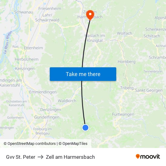 Gvv St. Peter to Zell am Harmersbach map