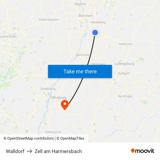 Walldorf to Zell am Harmersbach map