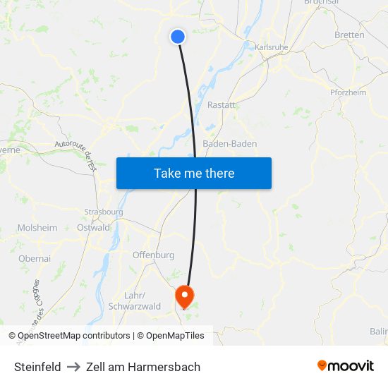 Steinfeld to Zell am Harmersbach map