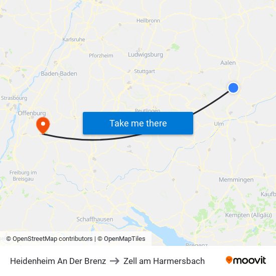 Heidenheim An Der Brenz to Zell am Harmersbach map