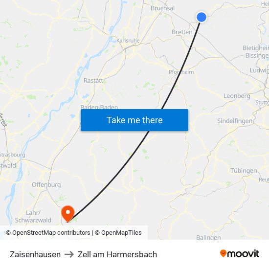 Zaisenhausen to Zell am Harmersbach map