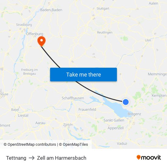 Tettnang to Zell am Harmersbach map