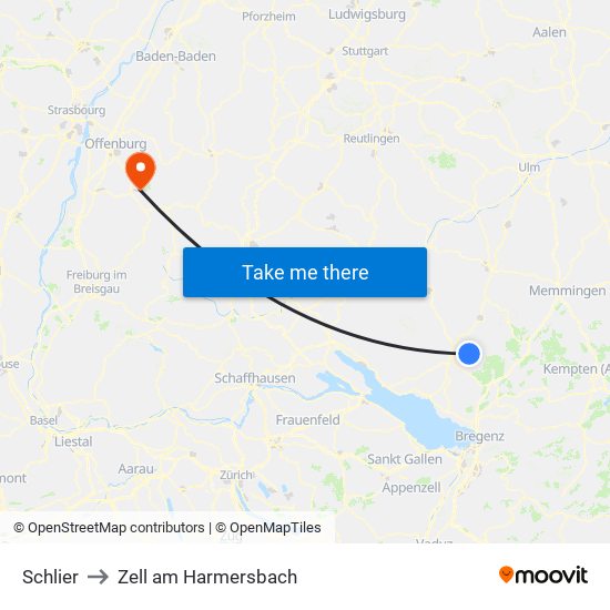 Schlier to Zell am Harmersbach map