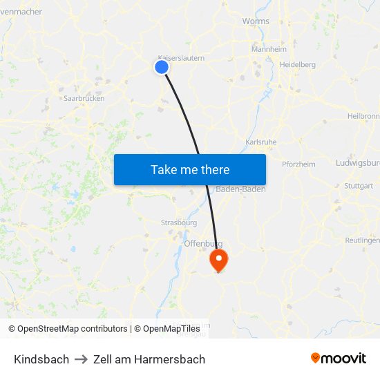 Kindsbach to Zell am Harmersbach map