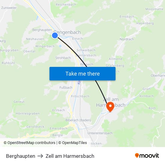 Berghaupten to Zell am Harmersbach map