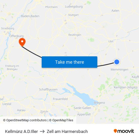 Kellmünz A.D.Iller to Zell am Harmersbach map