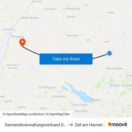 Gemeindeverwaltungsverband Dietenheim to Zell am Harmersbach map