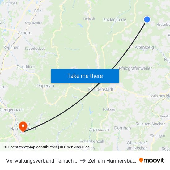 Verwaltungsverband Teinachtal to Zell am Harmersbach map