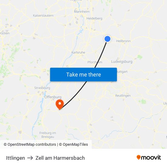 Ittlingen to Zell am Harmersbach map