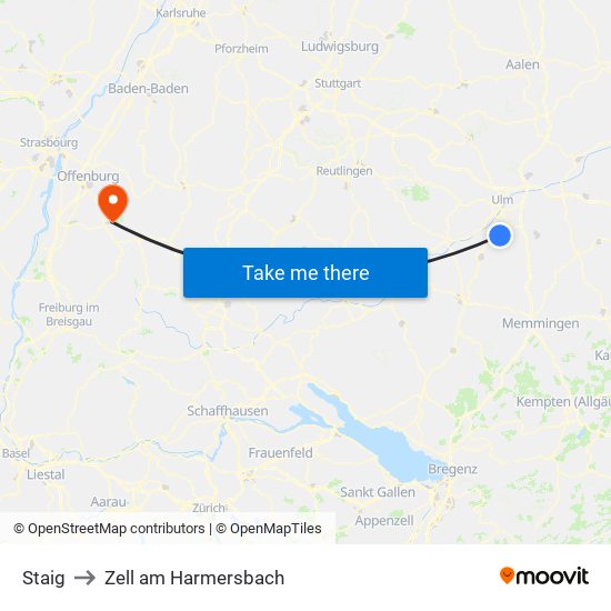 Staig to Zell am Harmersbach map