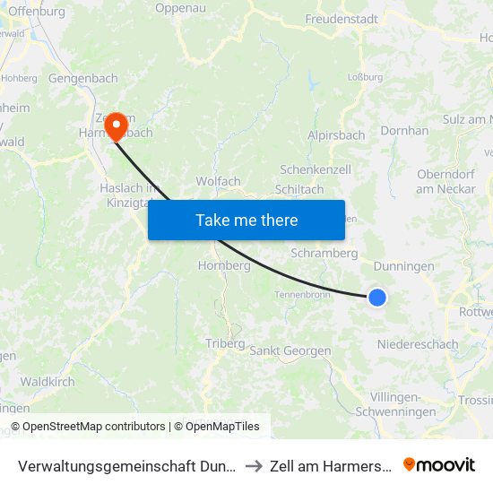 Verwaltungsgemeinschaft Dunningen to Zell am Harmersbach map