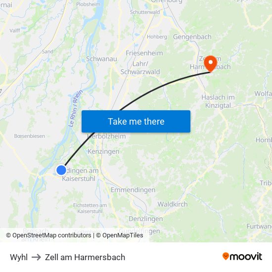 Wyhl to Zell am Harmersbach map