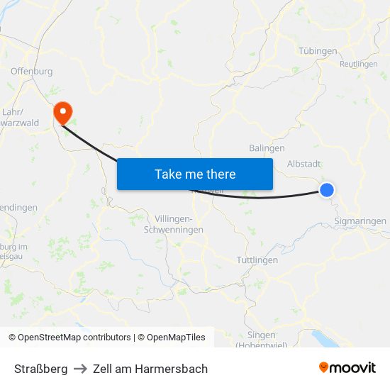 Straßberg to Zell am Harmersbach map