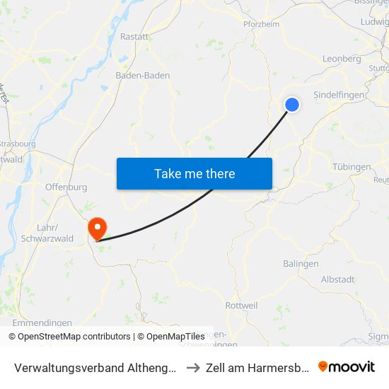 Verwaltungsverband Althengstett to Zell am Harmersbach map