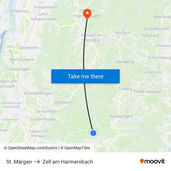 St. Märgen to Zell am Harmersbach map