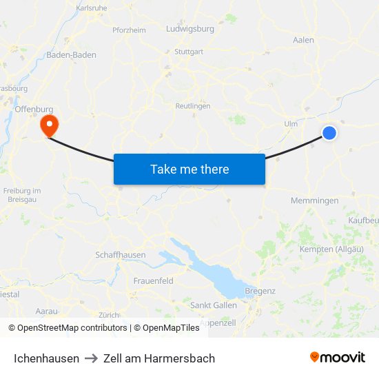 Ichenhausen to Zell am Harmersbach map