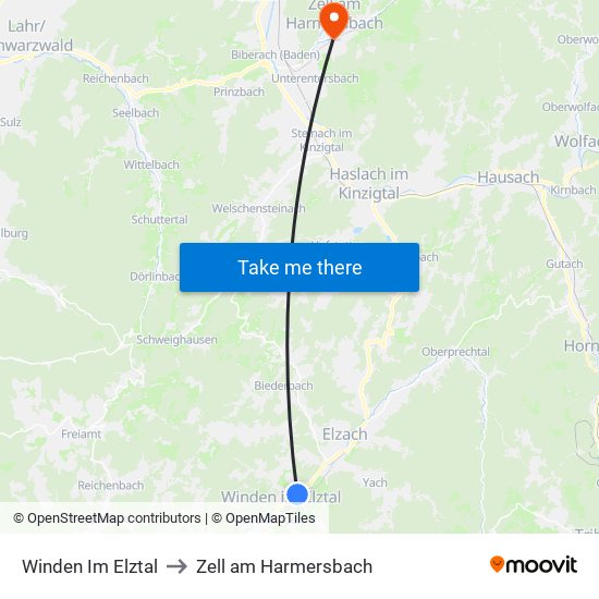 Winden Im Elztal to Zell am Harmersbach map