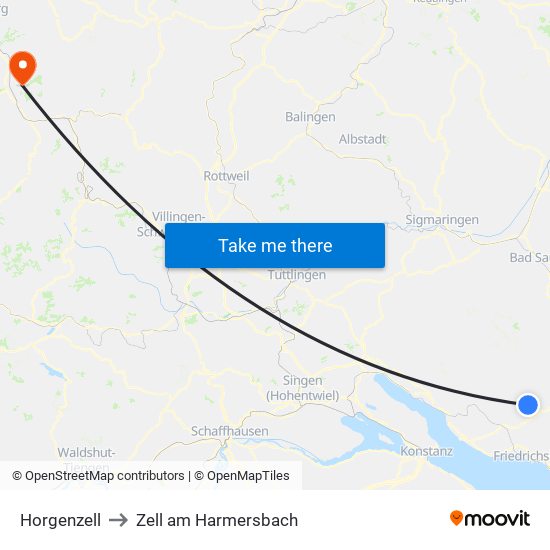 Horgenzell to Zell am Harmersbach map