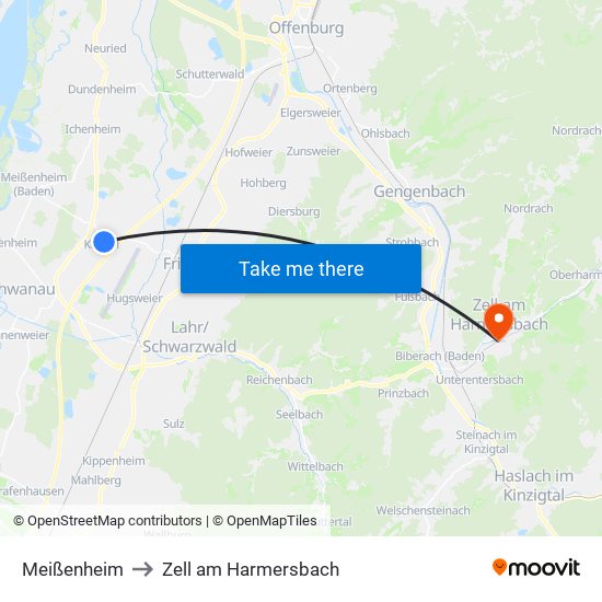 Meißenheim to Zell am Harmersbach map