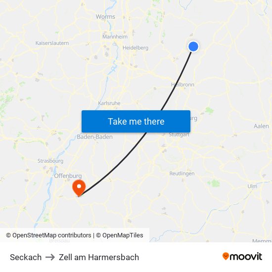Seckach to Zell am Harmersbach map