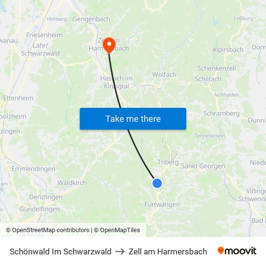 Schönwald Im Schwarzwald to Zell am Harmersbach map