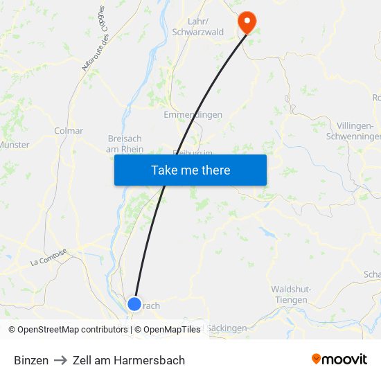 Binzen to Zell am Harmersbach map