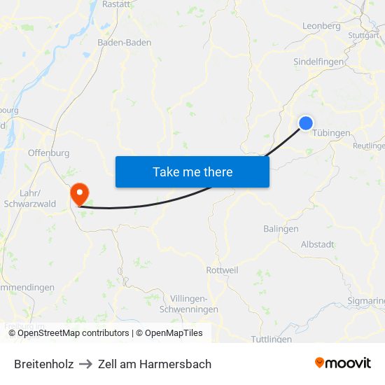 Breitenholz to Zell am Harmersbach map