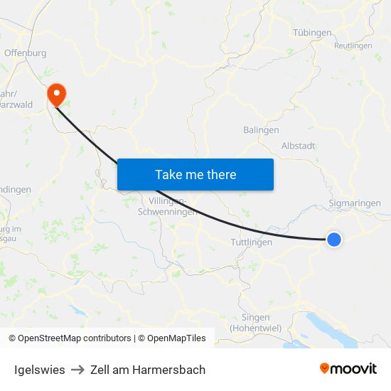 Igelswies to Zell am Harmersbach map