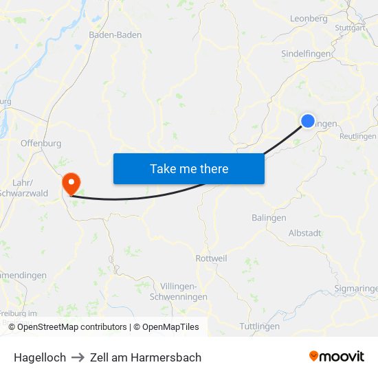 Hagelloch to Zell am Harmersbach map