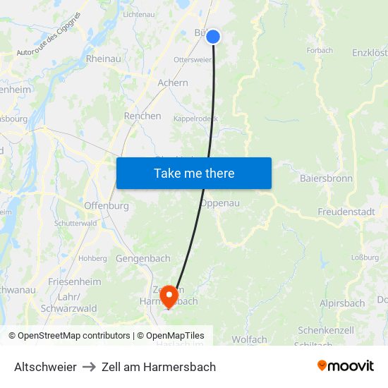 Altschweier to Zell am Harmersbach map