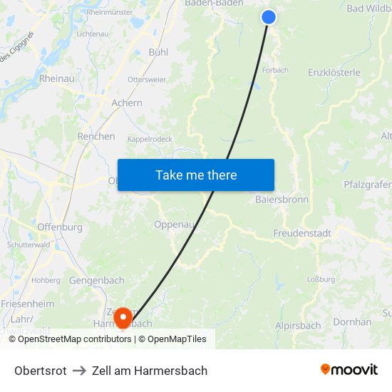 Obertsrot to Zell am Harmersbach map