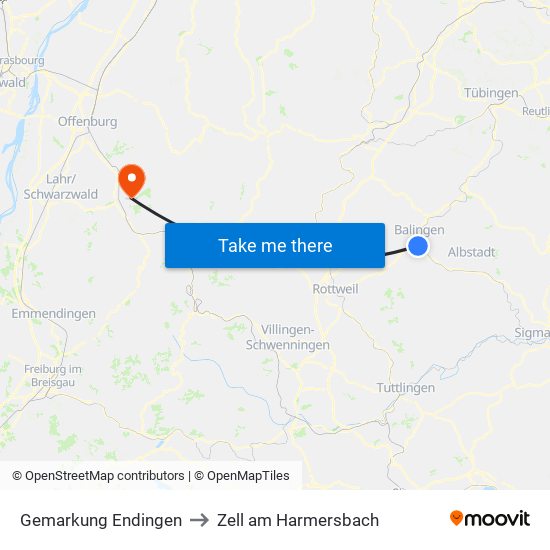 Gemarkung Endingen to Zell am Harmersbach map