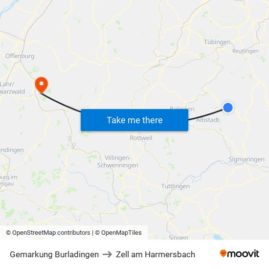 Gemarkung Burladingen to Zell am Harmersbach map