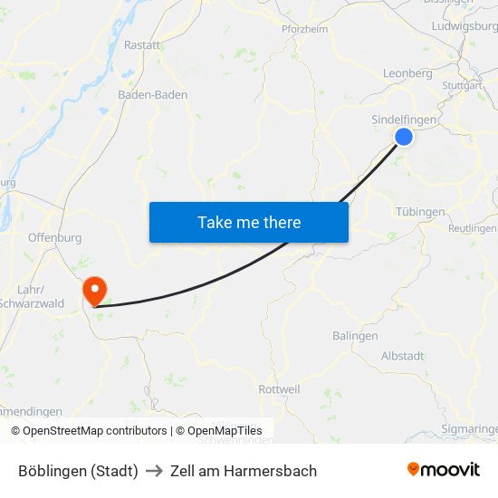 Böblingen (Stadt) to Zell am Harmersbach map