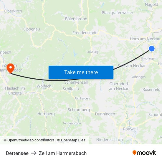 Dettensee to Zell am Harmersbach map