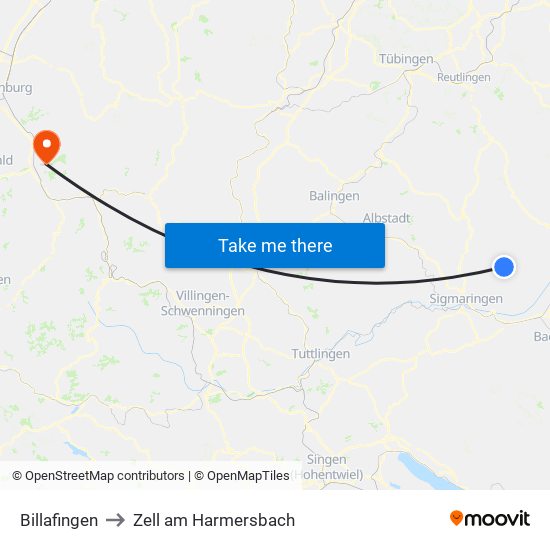 Billafingen to Zell am Harmersbach map