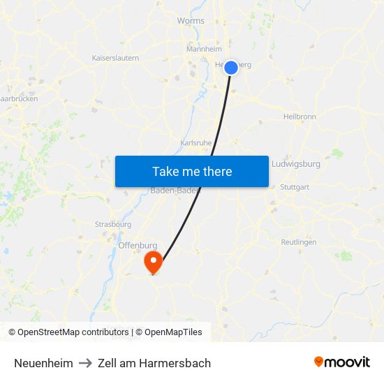 Neuenheim to Zell am Harmersbach map