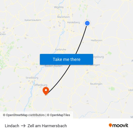 Lindach to Zell am Harmersbach map