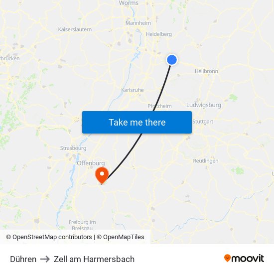 Dühren to Zell am Harmersbach map