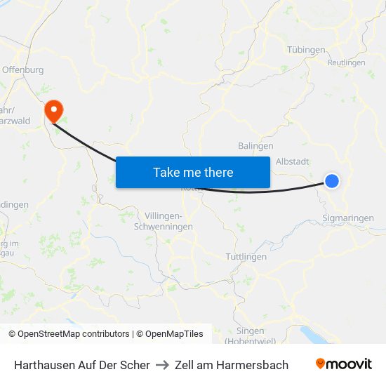 Harthausen Auf Der Scher to Zell am Harmersbach map