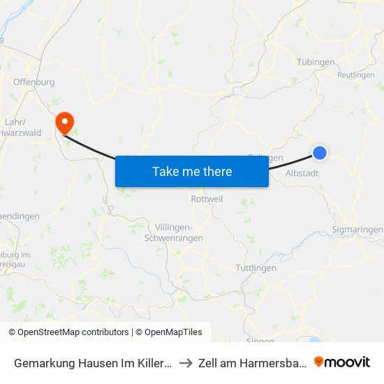 Gemarkung Hausen Im Killertal to Zell am Harmersbach map