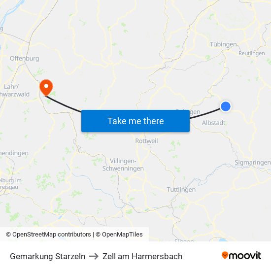 Gemarkung Starzeln to Zell am Harmersbach map