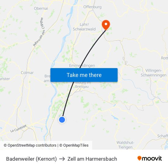 Badenweiler (Kernort) to Zell am Harmersbach map