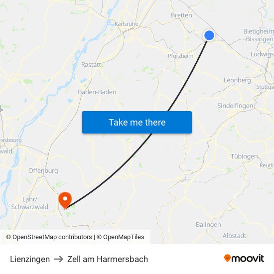 Lienzingen to Zell am Harmersbach map