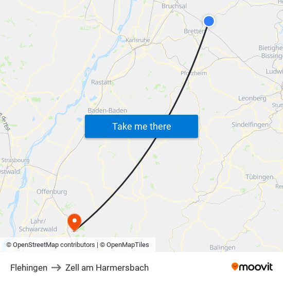 Flehingen to Zell am Harmersbach map