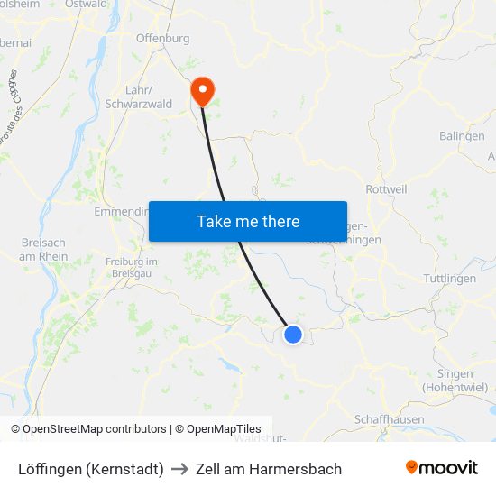 Löffingen (Kernstadt) to Zell am Harmersbach map
