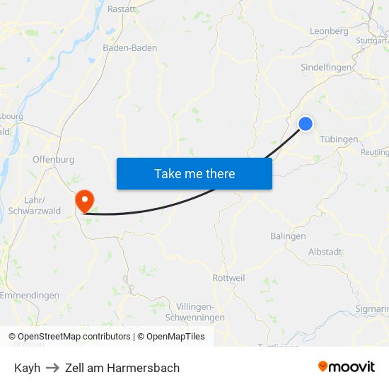 Kayh to Zell am Harmersbach map