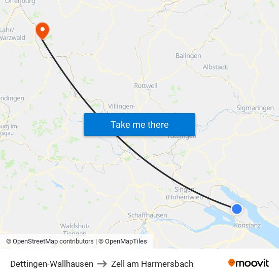 Dettingen-Wallhausen to Zell am Harmersbach map