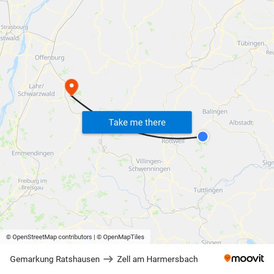 Gemarkung Ratshausen to Zell am Harmersbach map
